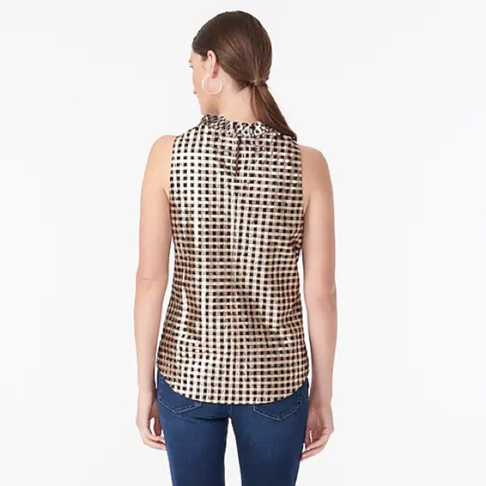 NWT JCrew Ruffle Neck Metallic Tank Small - Picture 3 of 5